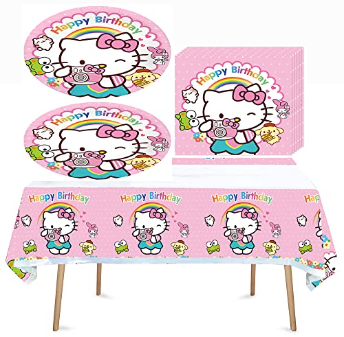 HABITZ 41-Piece Kids Party Supplies Set – 20 Plates, 20 Napkins, 1 Tablecloth – Cartoon Theme Birthday Decorations for Girls and Boys