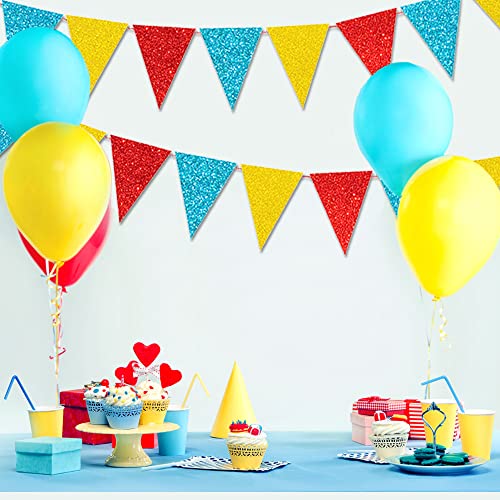 HADEEONG 45-Piece Carnival Pennant Banner – 49ft Glitter Paper Triangle Flags for Parties, Baby Showers, Classroom Decor