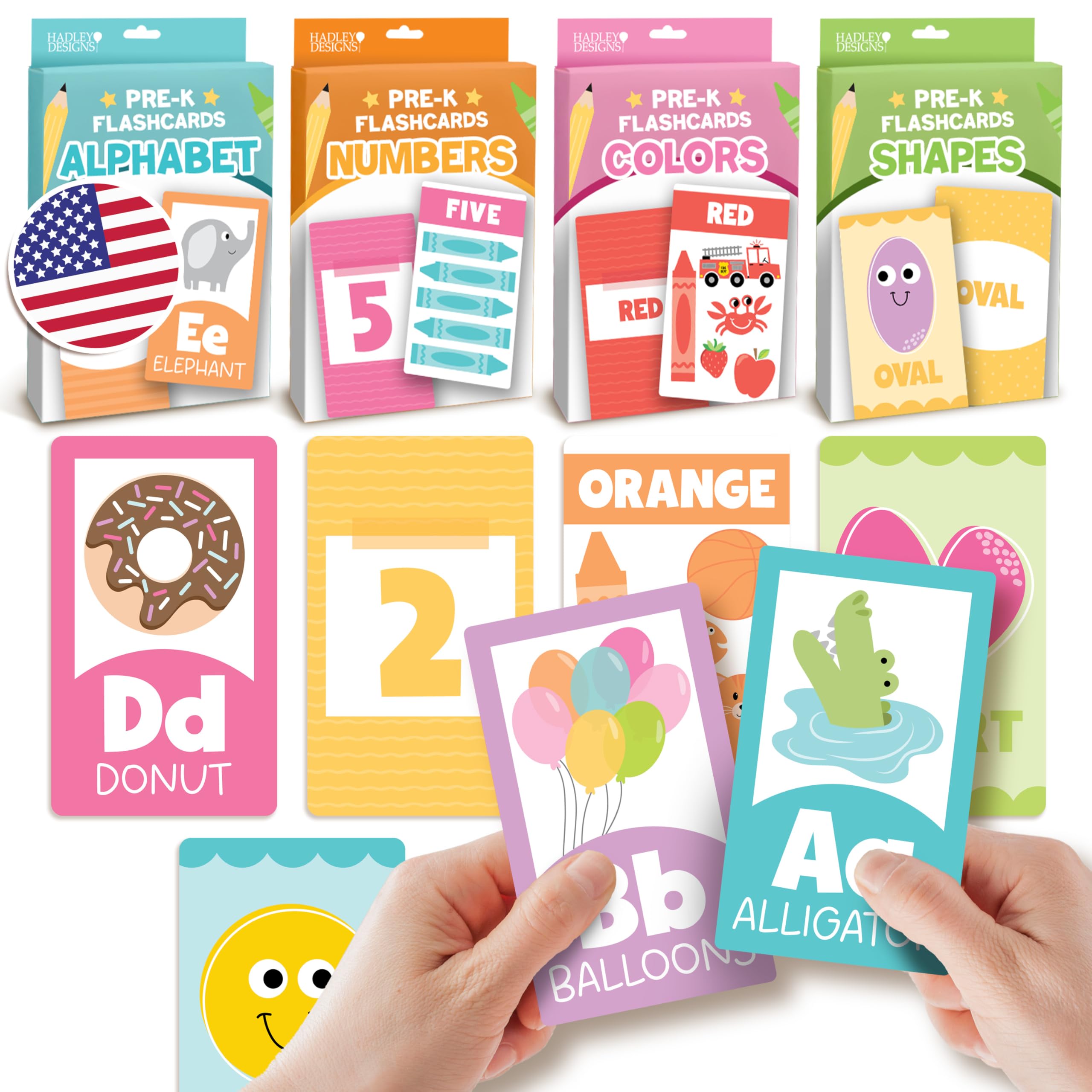 Hadley Designs 58-Piece Alphabet Flash Cards Set for Toddlers 1-3 - ABC, Numbers, Colors, Shapes - Preschool Learning Activities