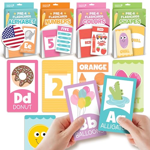 Hadley Designs 58-Piece Alphabet Flash Cards Set for Toddlers 1-3 - ABC, Numbers, Colors, Shapes - Preschool Learning Activities