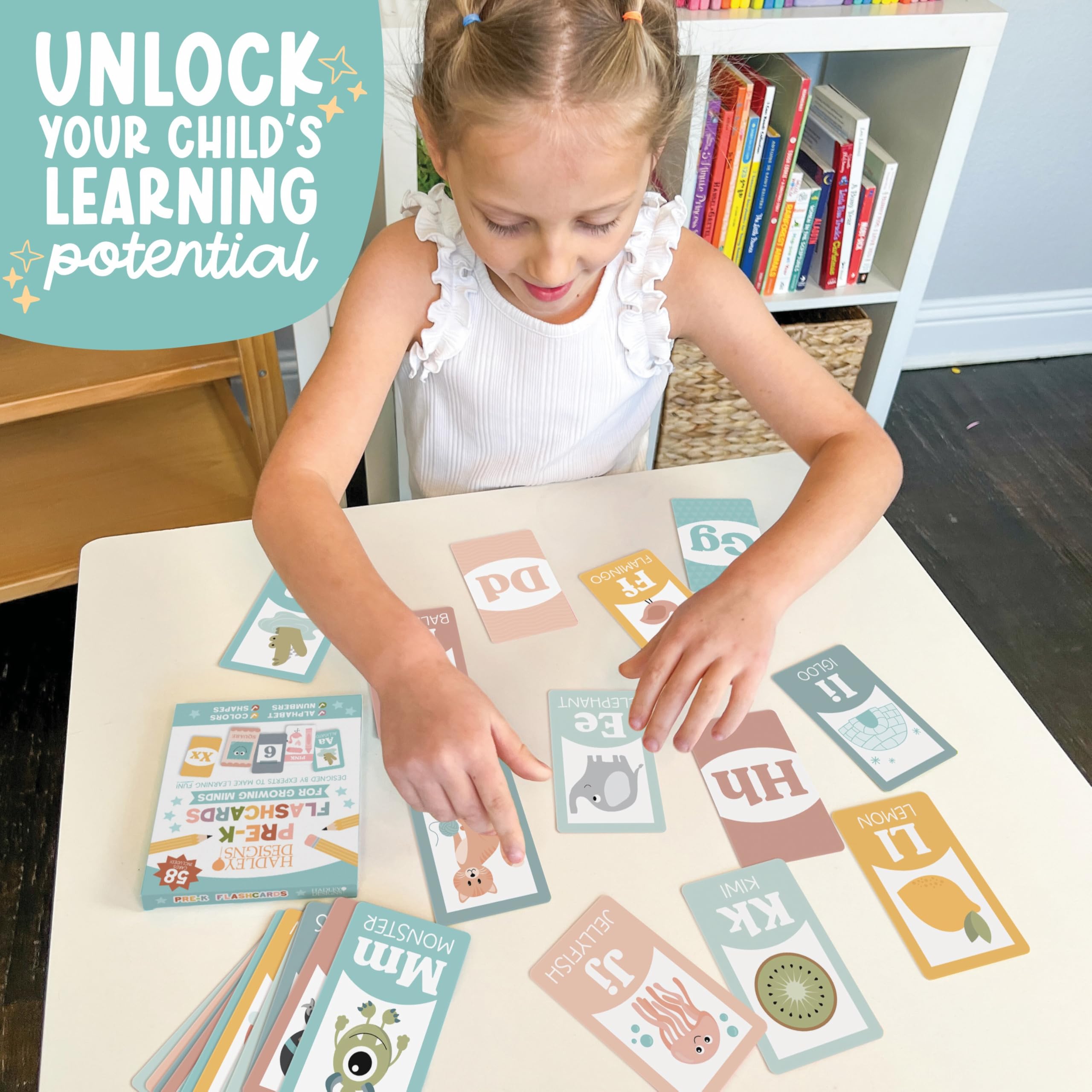 Hadley Designs Alphabet Flash Cards for Toddlers 1-3: 58 Double-Sided Cards for Preschool Learning, Homeschool, and Gifts