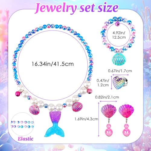 HAENPLE 15-Piece Girls Jewelry Set - Unicorn Mermaid Frozen Themed Necklaces Bracelets Rings Earrings for Toddlers