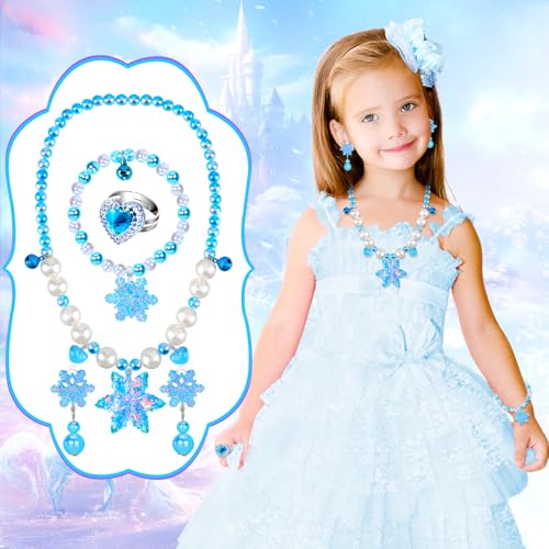 HAENPLE 15-Piece Girls Jewelry Set - Unicorn Mermaid Frozen Themed Necklaces Bracelets Rings Earrings for Toddlers