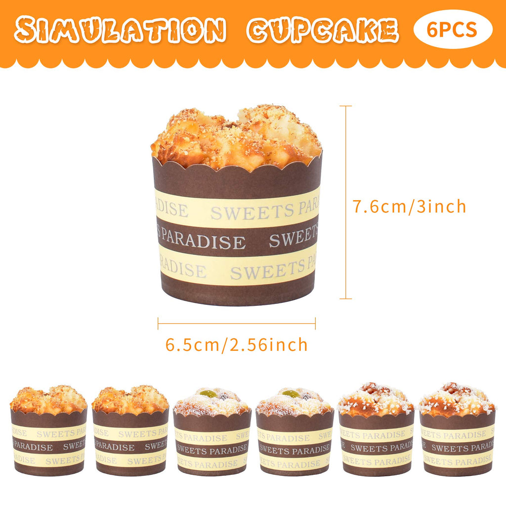 Hagao 6-Pack Fake Cupcakes – Foam Sprinkle Play Food for Pretend Play & Decoration