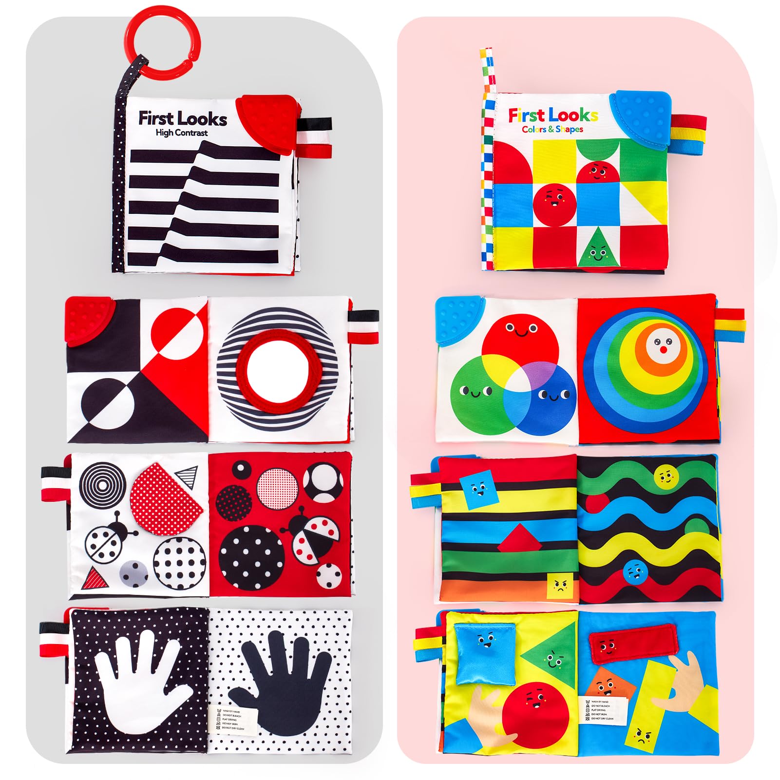 hahaland Baby Books 0-6 Months - 2-Piece Set with High Contrast, Mirror, Teething & Crinkle for Tummy Time