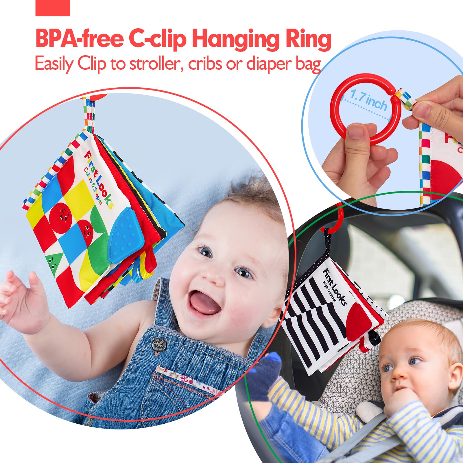 hahaland Baby Books 0-6 Months - 2-Piece Set with High Contrast, Mirror, Teething & Crinkle for Tummy Time