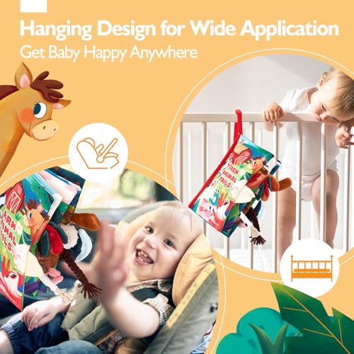 hahaland Baby Cloth Book 0-6 Months - Soft Sensory Toy with Crinkly Pages and Textured Tails