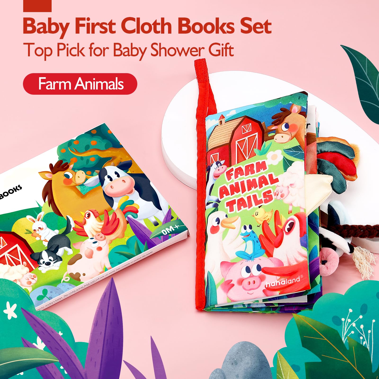 hahaland Baby Cloth Book 0-6 Months - Soft Sensory Toy with Crinkly Pages and Textured Tails