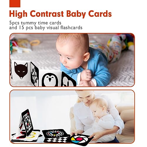 hahaland Contrast Flash Cards for Infant Tummy Time – 20 Black & White Visual Stimulation Cards for Newborns 0-3-6 Months