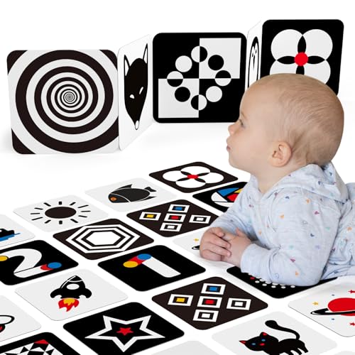 hahaland Contrast Flash Cards for Infant Tummy Time – 20 Black & White Visual Stimulation Cards for Newborns 0-3-6 Months