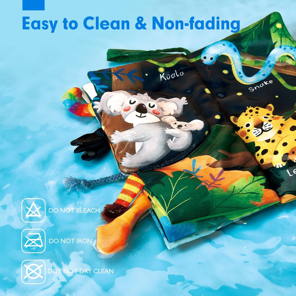 hahaland Jungly Tails Baby Sensory Book 0-12 Months - Soft Cloth Tummy Time Toy with 3D Textured Tails & Sounds