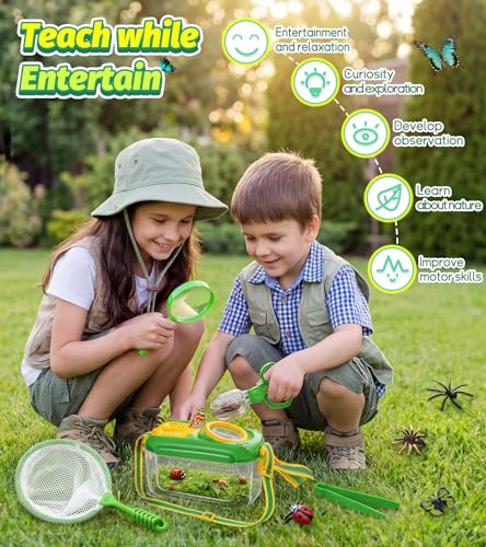 HAIMST 17-Piece Bug Catcher Kit for Kids | Outdoor Explorer Set with Butterfly Net & Magnifying Glass