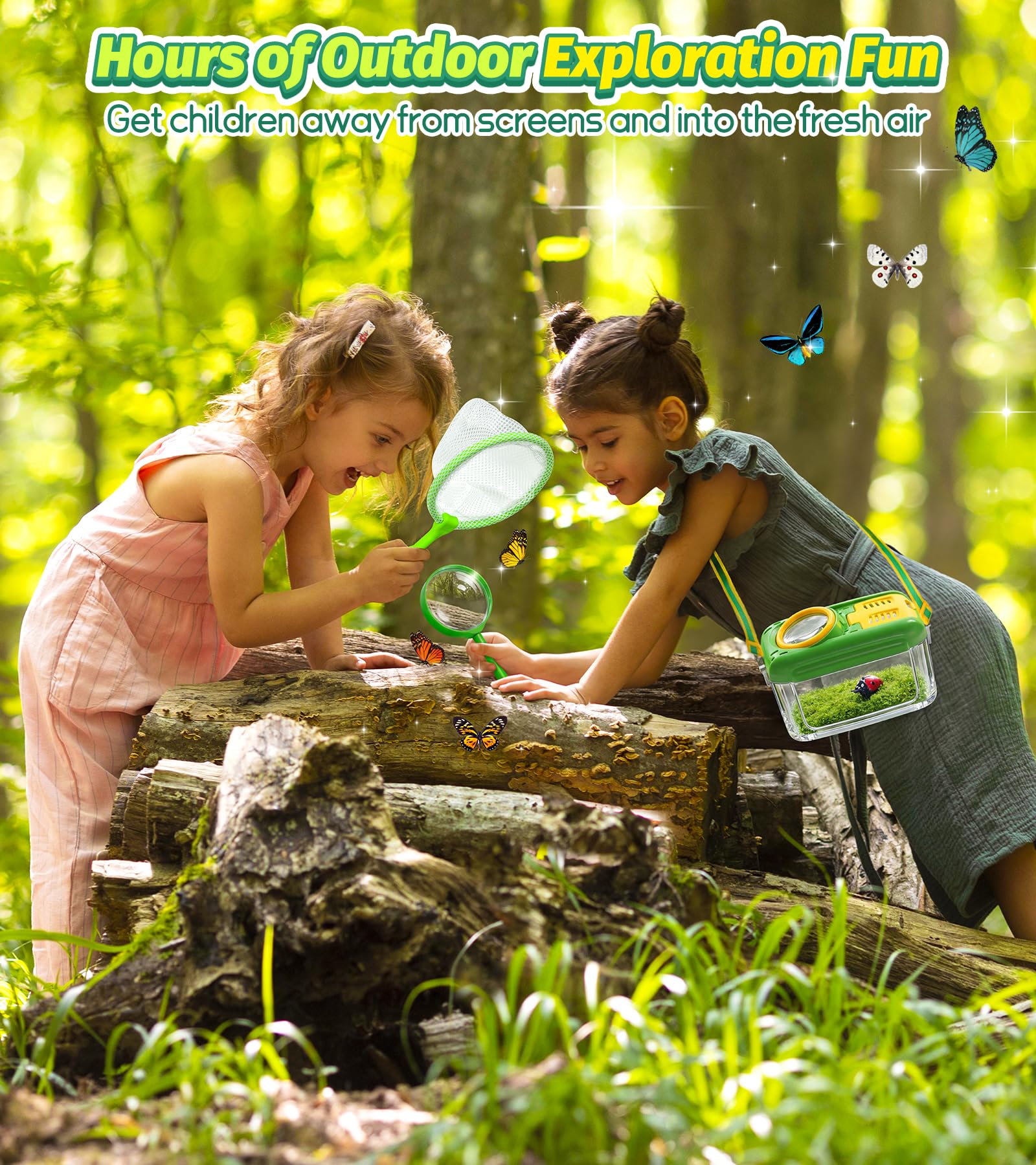 HAIMST 17-Piece Bug Catcher Kit for Kids | Outdoor Explorer Set with Butterfly Net & Magnifying Glass