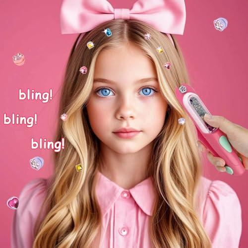 Hair Gem Stamper Kit with 100 Mini Hair Elastics – Bling Hair Jewels for Girls 3-12