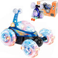 Haktoys RC Tornado Stunt Car – 360° Flip, Lights & Music, Rechargeable for Toddlers (Blue)