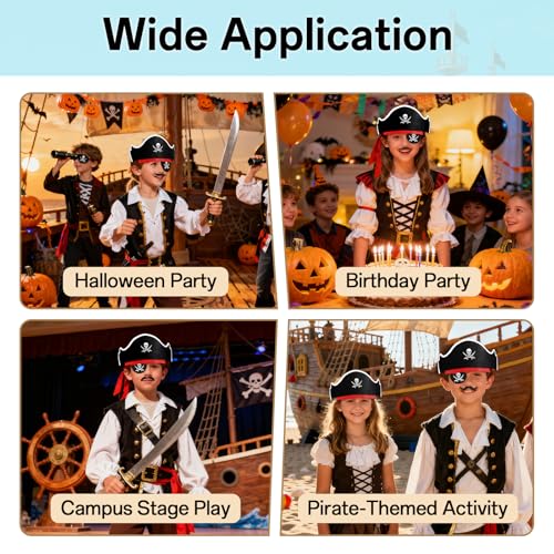 Halatool 36-Piece Pirate Accessories Set – Felt Hats, Eye Patches & Mustaches for 12 People