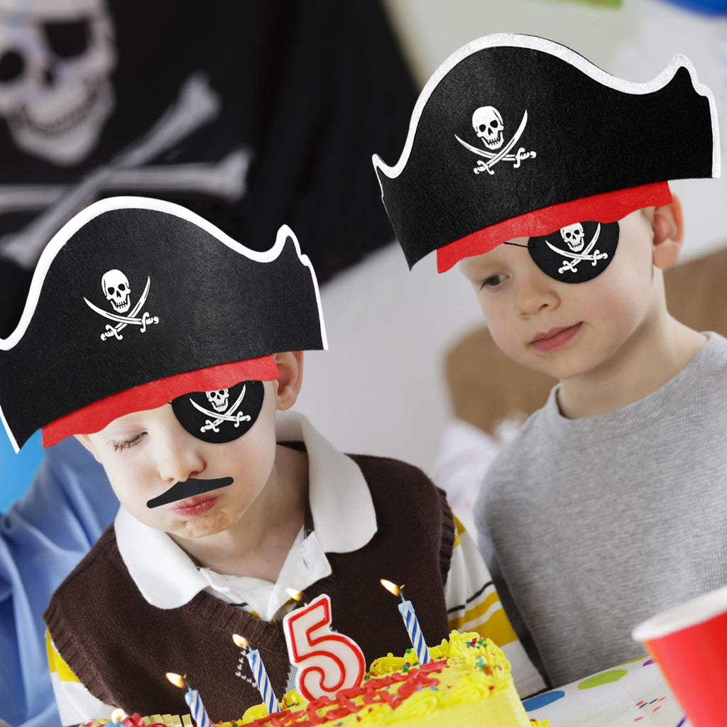 Halatool 36-Piece Pirate Accessories Set – Felt Hats, Eye Patches & Mustaches for 12 People