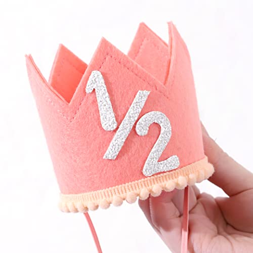 Half Birthday Crown Hat for Baby Girls and Boys – SYESQL Candy Color Crown with 1/2 Design