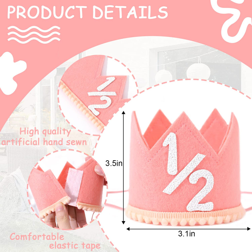 Half Birthday Crown Hat for Baby Girls and Boys – SYESQL Candy Color Crown with 1/2 Design
