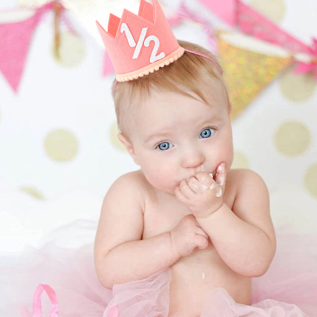 Half Birthday Crown Hat for Baby Girls and Boys – SYESQL Candy Color Crown with 1/2 Design