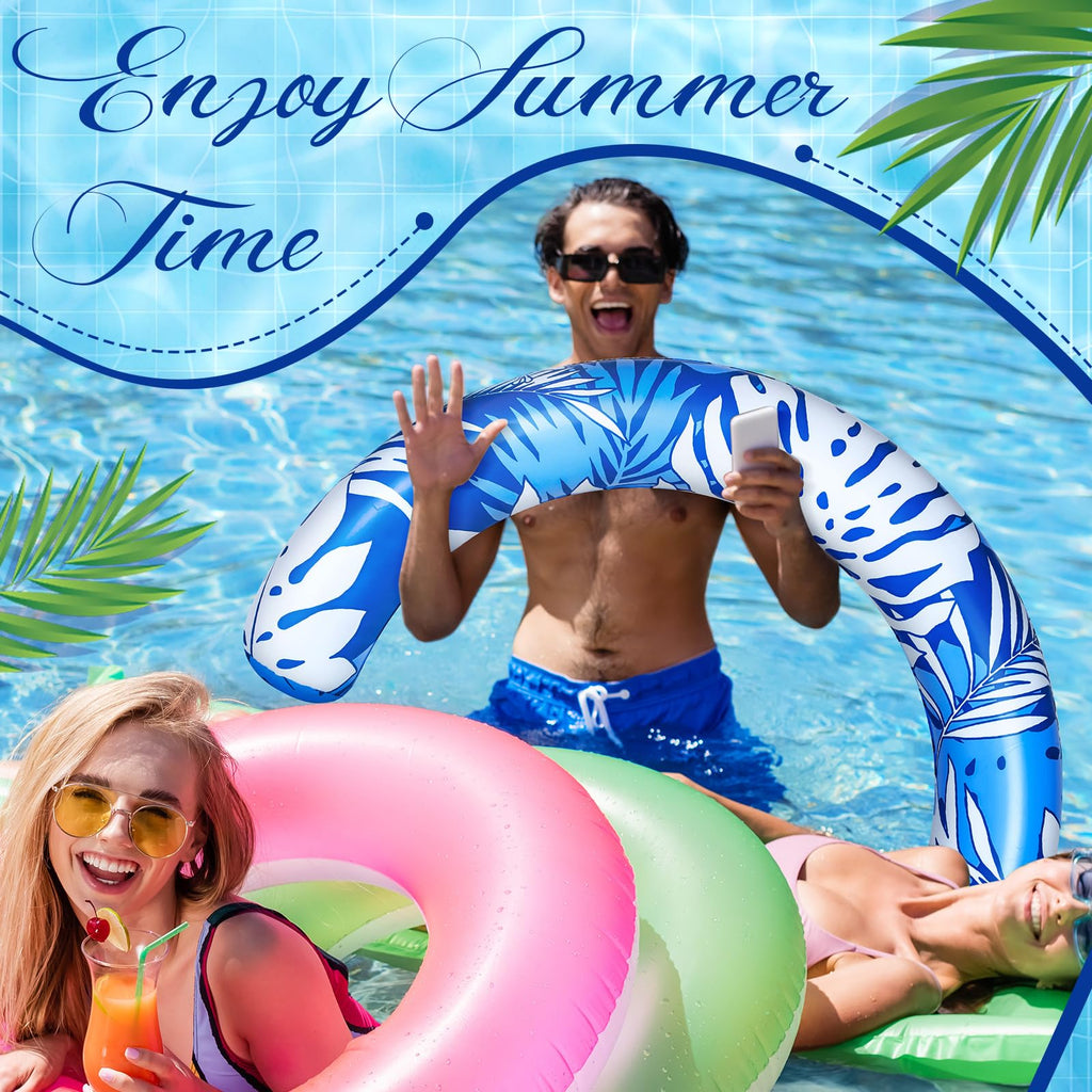 Halloscume 1 Pack Jumbo Blue Curved Inflatable Pool Noodle 45x30 inches Tropical Leaves Float for Adults
