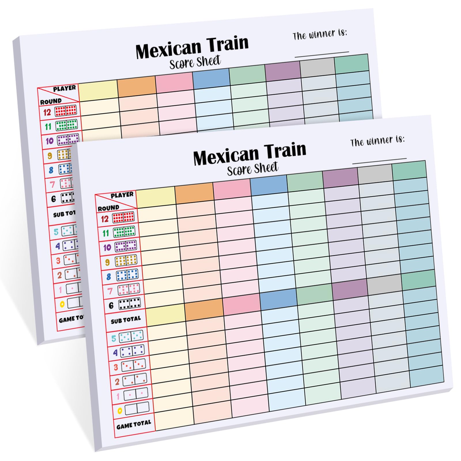 Halloscume 2-Pack Mexican Train Score Pads – 120 Sheets, Colorful Chicken Foot Dominoes Score Sheets, 6.7x5.1 Inches
