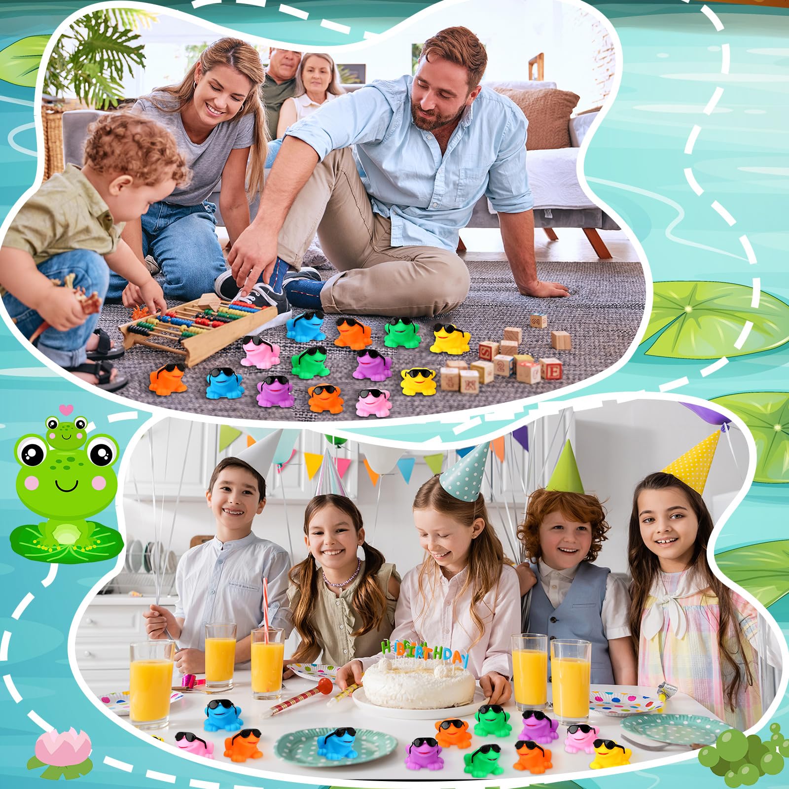 Halloscume 24 Pack Mini Rubber Frogs with Sunglasses – Squeaky Floating Bath Toys for Parties and Prizes