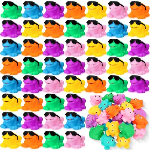 Halloscume 24 Pack Mini Rubber Frogs with Sunglasses – Squeaky Floating Bath Toys for Parties and Prizes