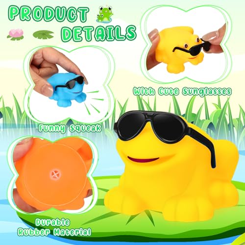 Halloscume 24 Pack Mini Rubber Frogs with Sunglasses – Squeaky Floating Bath Toys for Parties and Prizes