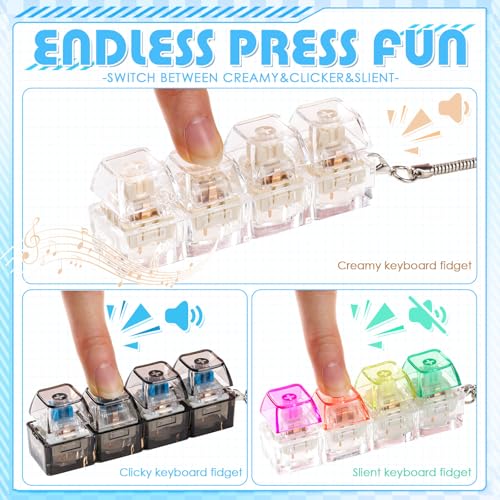 Halloscume 3-Pack Keyboard Fidget Keychain Set - Silent, Creamy & Clicky Sounds - Stress Relief Toy for Office, School, Home