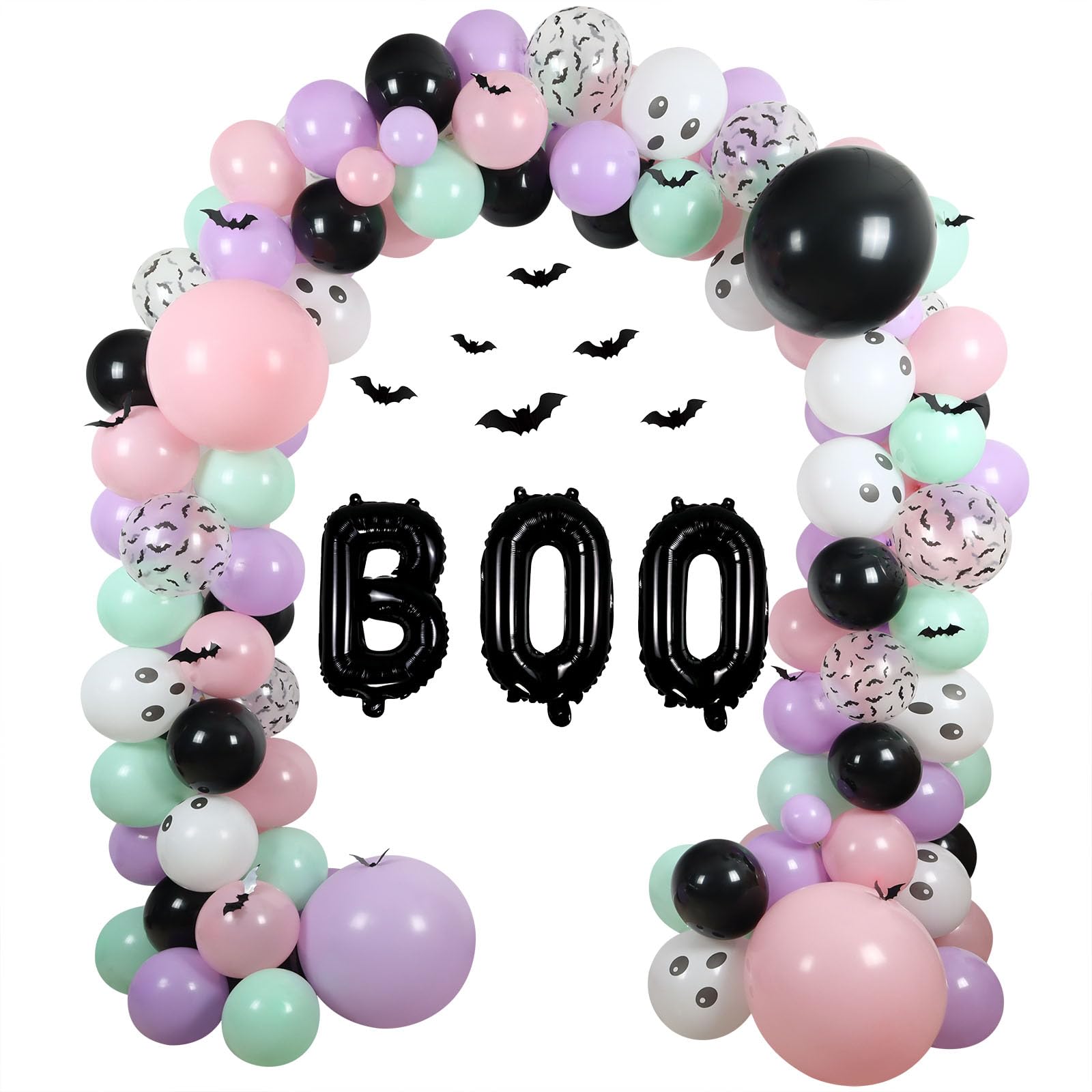 Halloween Balloon Arch Kit 122 Pieces Black Purple Pink with Bat Stickers for Baby Shower Birthday