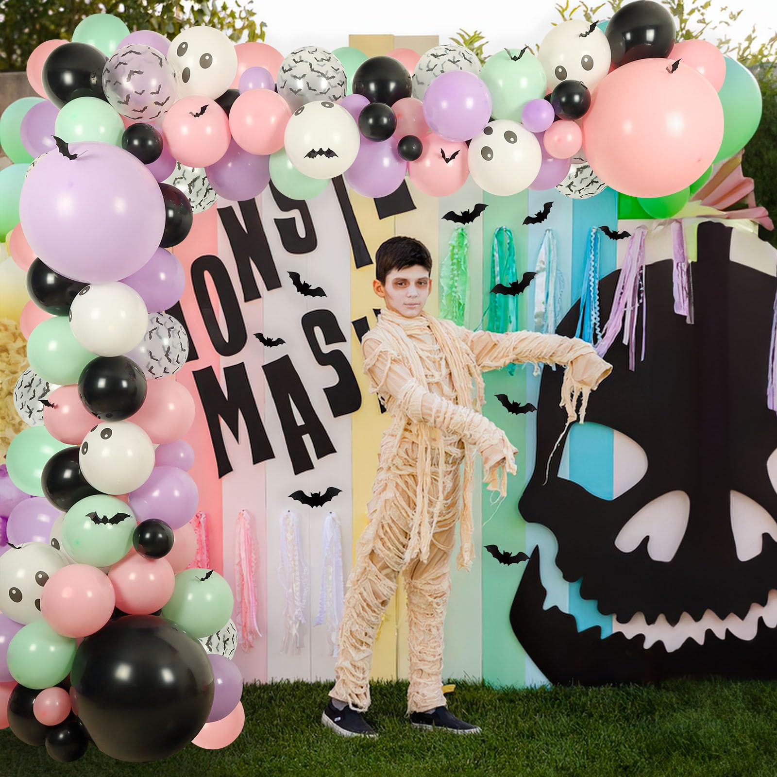 Halloween Balloon Arch Kit 122 Pieces Black Purple Pink with Bat Stickers for Baby Shower Birthday