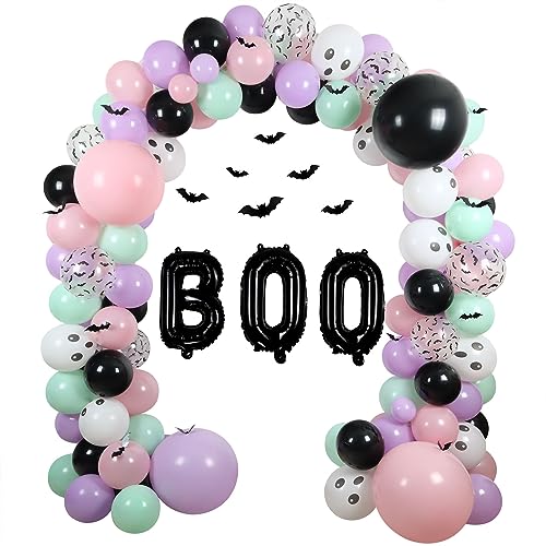 Halloween Balloon Arch Kit 122 Pieces Black Purple Pink with Bat Stickers for Baby Shower Birthday