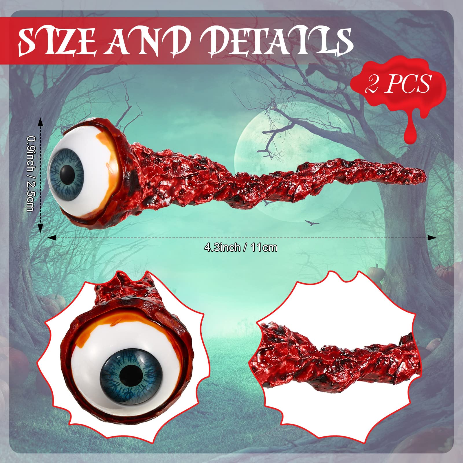 Hanaive 2-Pack Blue Latex Ripped Out Eyeballs – Realistic Halloween Prop for Haunted House Decor