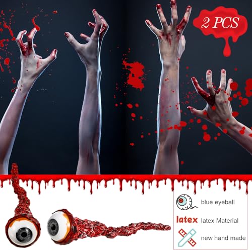 Hanaive 2 Pack Grey Ripped Out Eyeballs – Realistic Latex Fake Eyes for Halloween Props and Haunted House Decor