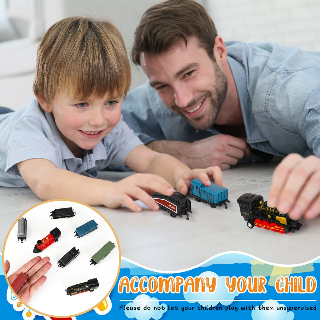 Hanaive 2 Sets Pull Back Train Toys – Alloy Locomotive with 3 Cars, Black & Red, for Kids Ages 3+