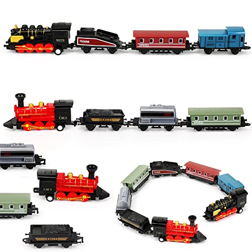 Hanaive 2 Sets Pull Back Train Toys – Alloy Locomotive with 3 Cars, Black & Red, for Kids Ages 3+