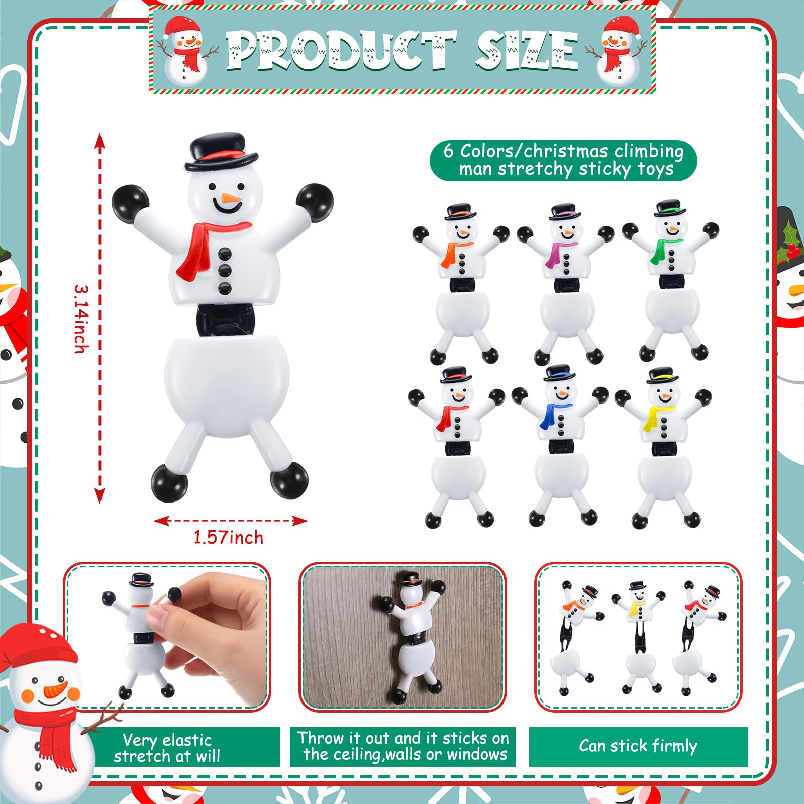 Hanaive 24 Pack Christmas Sticky Wall Toys - Snowman Climbers Party Favors