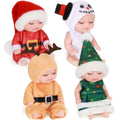 Hanaive 4-Piece Mini Baby Dolls Set – 4 Inch Poseable Christmas Dolls with Santa, Snowman, Tree & Elk Outfits