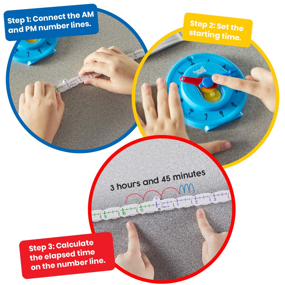 hand2mind Advanced NumberLine Clock – Learn to Tell Time with Number Line Math Manipulative