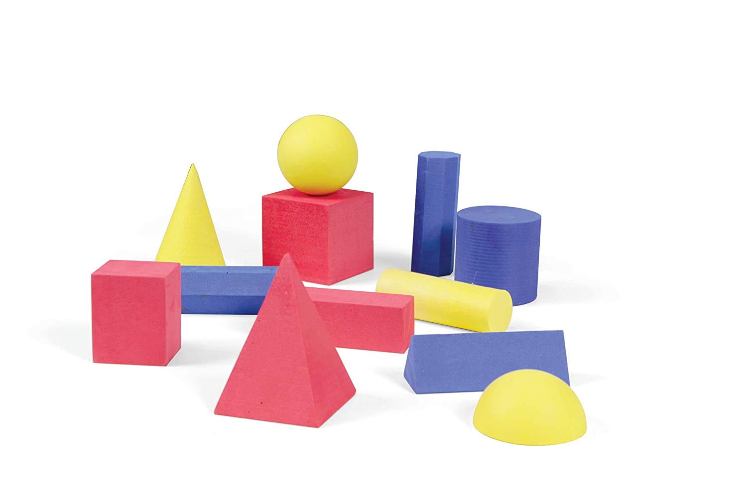 Hand2Mind Foam Geometric Solid Blocks - 12-Piece Set of 3D Shapes for Learning Geometry
