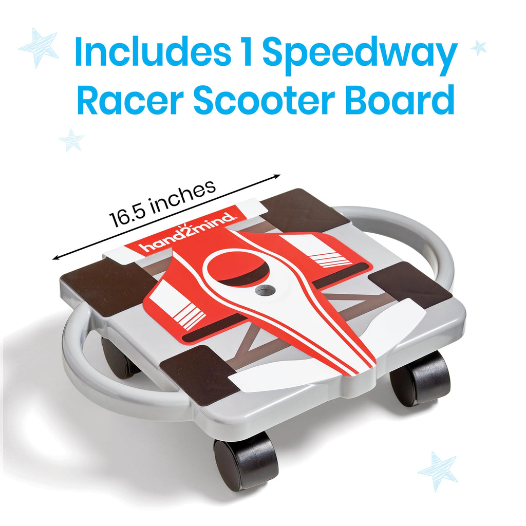 hand2mind Red Speedway Racer Scooter Board – Race Car-Themed Sitting Scooter for Kids, Indoor PE & Gross Motor Play
