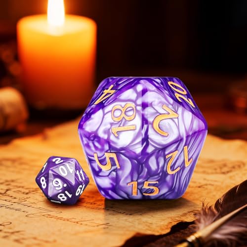 Handan 55mm Giant D20 Dice – Purple Pearl Polyhedral Die for D&D and RPGs