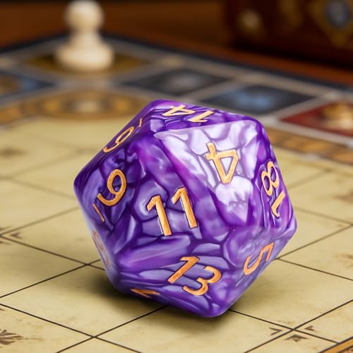 Handan 55mm Giant D20 Dice – Purple Pearl Polyhedral Die for D&D and RPGs