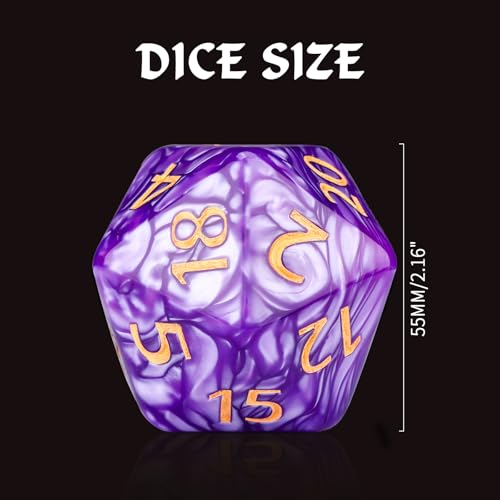 Handan 55mm Giant D20 Dice – Purple Pearl Polyhedral Die for D&D and RPGs