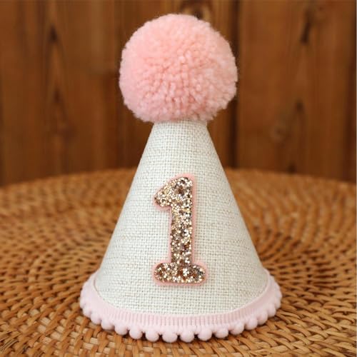 Handmade Cone and Crown Felt Birthday Hat for Baby's First Birthday Party Decor and Photo Props
