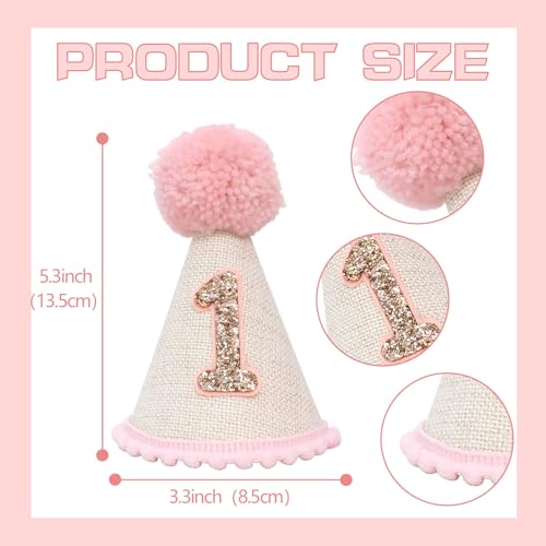 Handmade Cone and Crown Felt Birthday Hat for Baby's First Birthday Party Decor and Photo Props