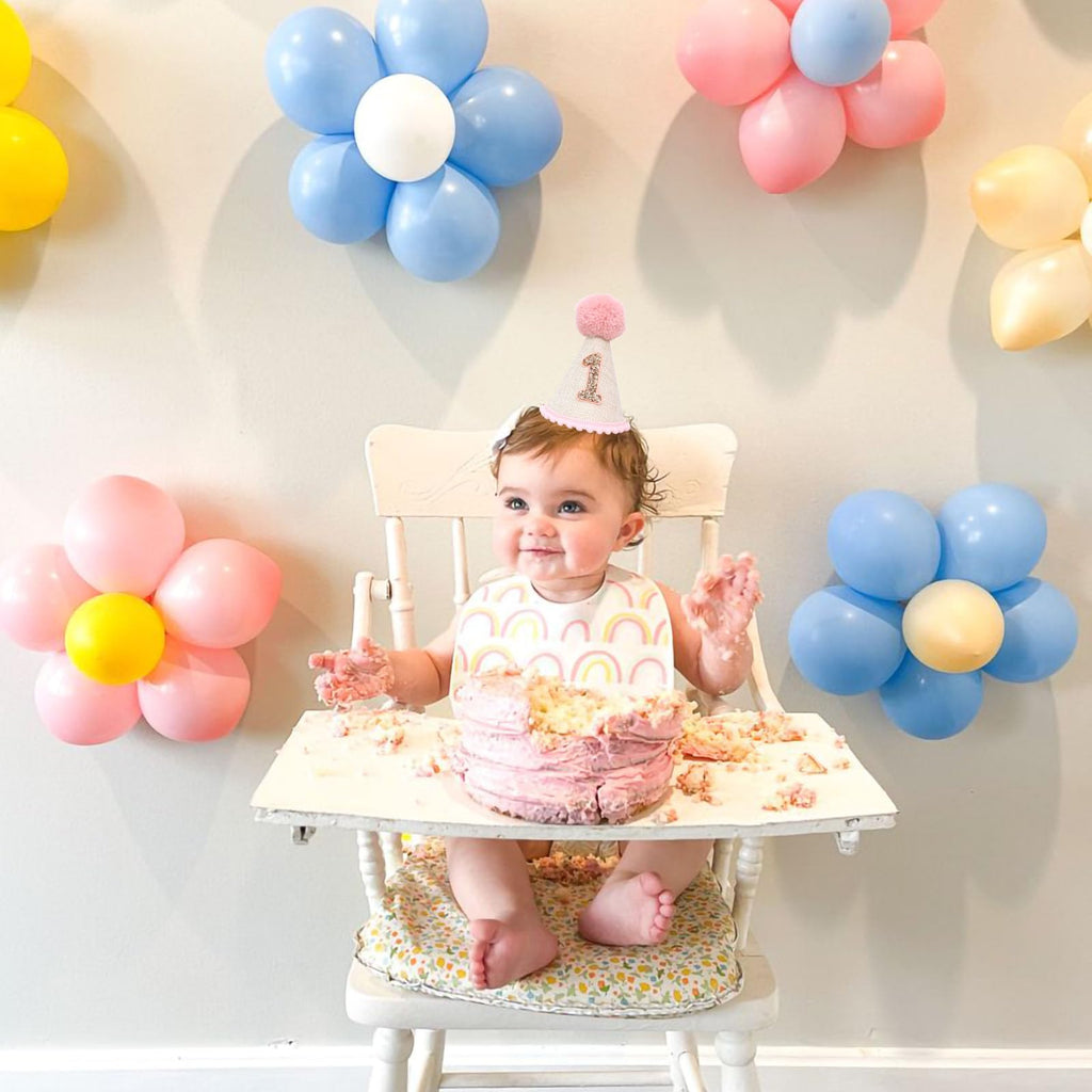 Handmade Cone and Crown Felt Birthday Hat for Baby's First Birthday Party Decor and Photo Props