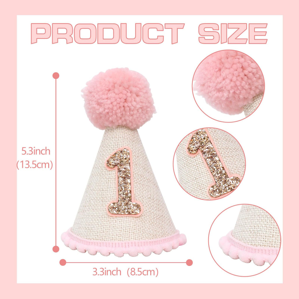 Handmade Cone and Crown Felt Birthday Hat for Baby's First Birthday Party Decor and Photo Props