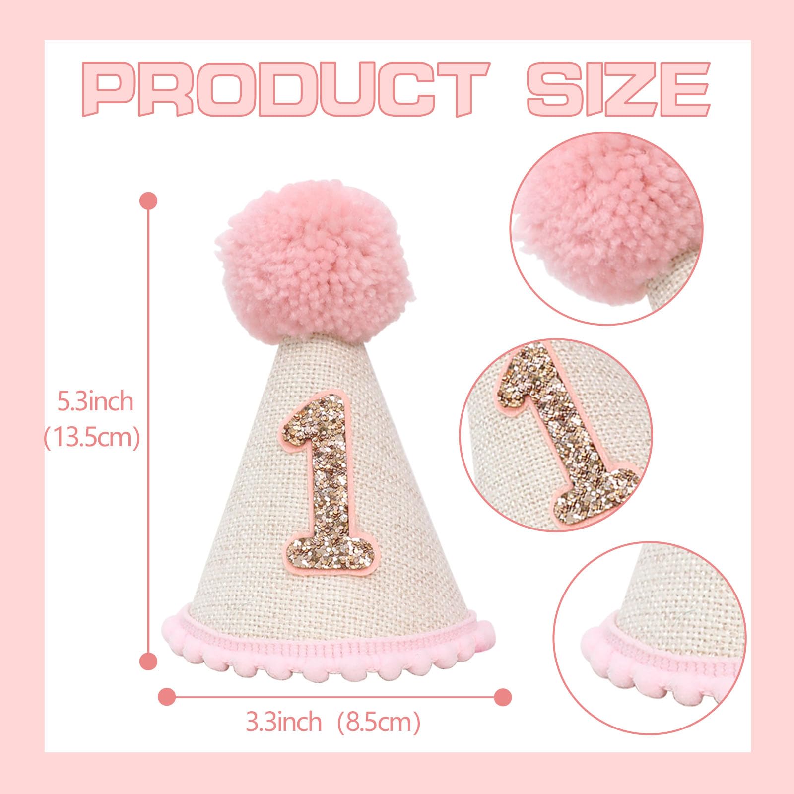 Handmade Cone and Crown Felt Birthday Hat for Baby's First Birthday Party Decor and Photo Props